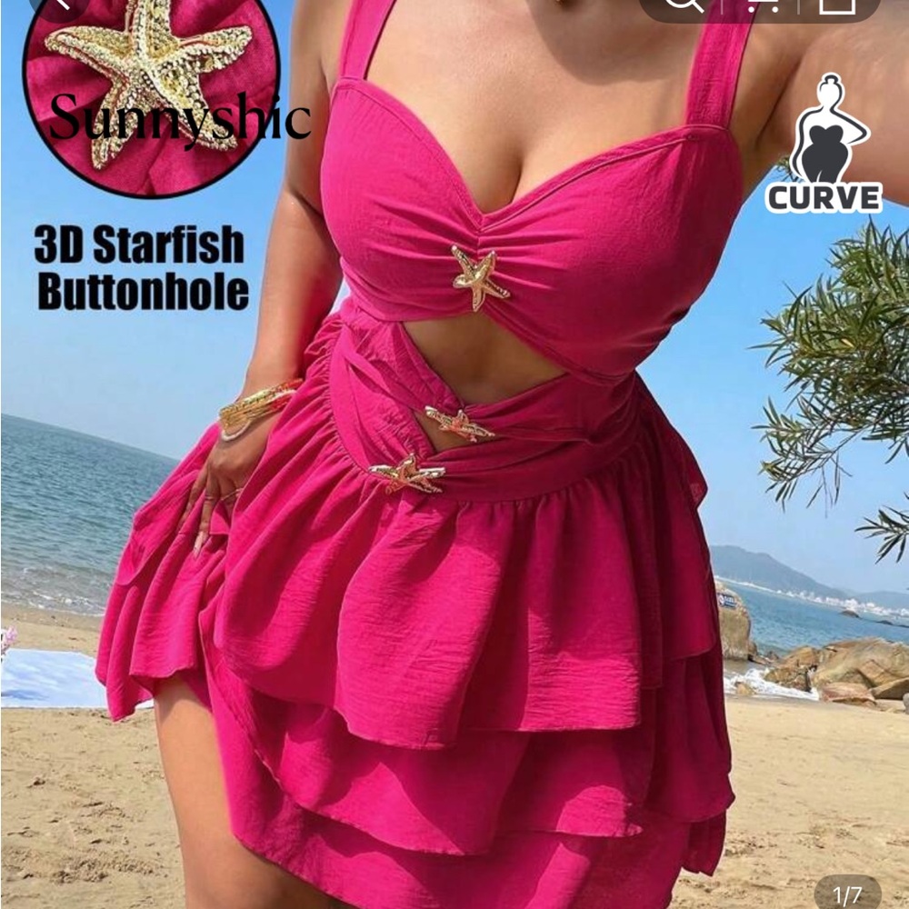 SHEIN Pink Ruffled Buttoned Sundress